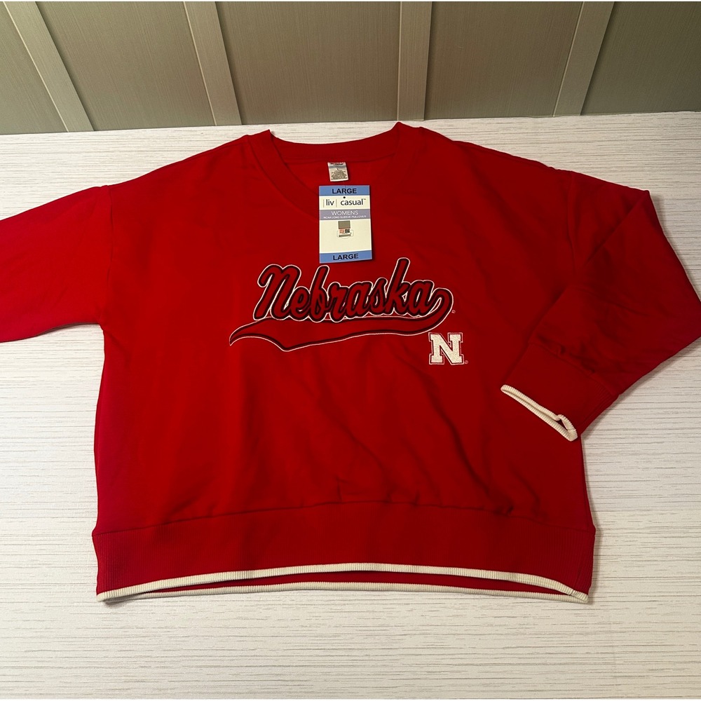 Liv Casual Nebraska Cornhuskers NCAA Womens Red Pullover Sweatshirt NWT Large